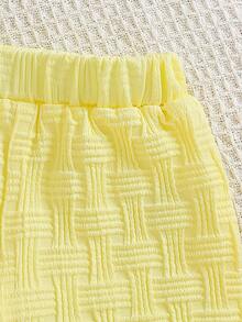 2 piezas Conjunto de camisa y pantalones cortos con estampado de dibujos animados lindos y texturizados para niño pequeño, moda callejera para niños - Amarillo - Ver 6