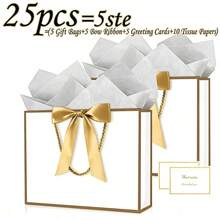 Bộ quà tặng hoàn hảo 25/10 món (Trắng/Đen/Hồng), viền vàng trang nhã, túi quà cỡ trung bình 11 inch x 7.87 inch x 4 inch, 1 bộ = 5 món = (Hộp quà + Thiệp chúc mừng + Giấy lụa + Nơ ruy băng). Thích hợp cho mọi dịp sinh nhật, đám cưới, Ngày của Mẹ và các dịp đặc biệt. - Xem 16