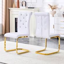 Juego de 2 sillas de comedor tapizadas en piel de cocodrilo retro, con diseño de hebilla de cristal y diseño de cuero sintético, un toque de elegancia y misterio para la sala de comedor, patas arqueadas de metal dorado. - Beige + Plata + Juego de 4 - Ver 1