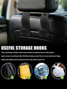 Gancho para reposacabezas de asiento de coche, soporte de gancho de cuero de fibra ultrafina, adecuado para colgar bolsas y bolsos, gancho de almacenamiento universal para asiento trasero, adecuado para bolsas de la compra, bolsos, abrigos (negro) - A - Ver 9