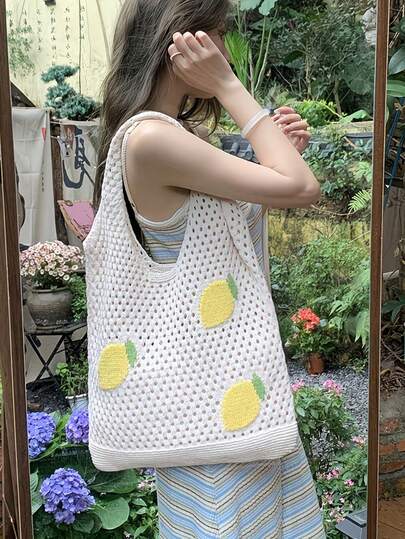 Túi đeo vai phong cách Bohemian cổ điển rỗng họa tiết hoa phối màu tương phản - Túi tote đan Dopamine Fashion, túi tote đan rỗng nghệ thuật dung tích lớn, túi đeo vai đan móc thời trang dành cho nữ, túi xách dung tích lớn cho mùa hè đi biển, phù hợp cho kỳ nghỉ hè, đi chơi thường ngày và sử dụng hàng ngày, túi đi biển | Họa tiết sọc | Túi tote phong cách biển