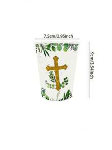 10个/20个/50个装绿色祝福纸杯，一次性使用，饰有金色十字架和桉树叶图案，适用于洗礼、受洗、坚信礼、迎婴派对、婚礼及其他宗教仪式，男女通用 - 多色 - 查看 2