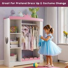 Girls' Princess Dress-Up Wardrobe With Jewelry Cabinet, Mirror, And Shelves; Children's Costume Storage Wardrobe; Clothing Storage Cabinet For Children's Bedrooms - White - View 3