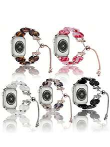 1条时尚弹力表带，兼容苹果手表，男女款，尺寸40mm、44mm、38mm、41mm、42mm、45mm、46mm、49mm，树脂材质，带可调节链条，兼容苹果手表11、10、9、8、7、6、5、4、3、2、1、SE、Ultra3/2/1，智能手表替换表带，佩戴舒适 - 彩色 - 查看 1