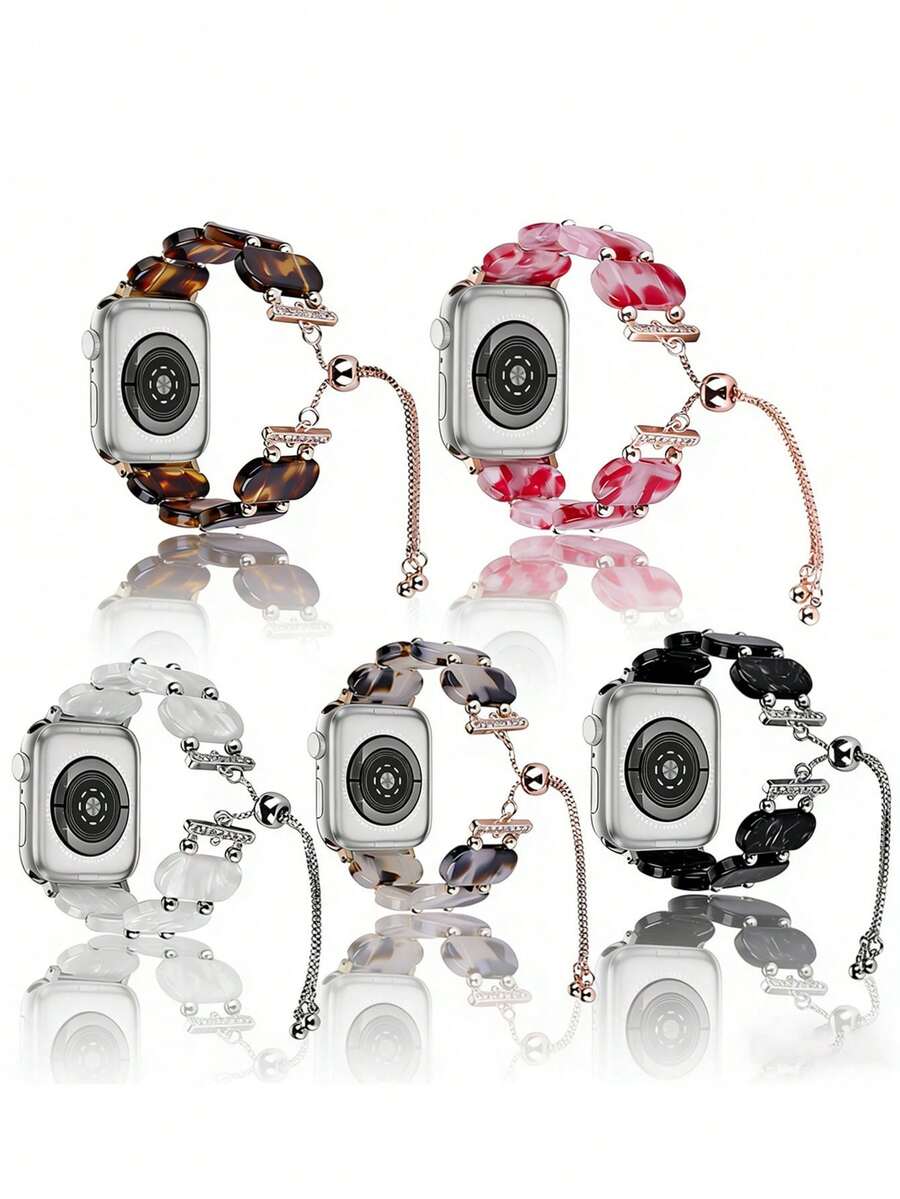 1条时尚弹力表带，兼容苹果手表，男女款，尺寸40mm、44mm、38mm、41mm、42mm、45mm、46mm、49mm，树脂材质，带可调节链条，兼容苹果手表11、10、9、8、7、6、5、4、3、2、1、SE、Ultra3/2/1，智能手表替换表带，佩戴舒适 - 彩色 - 查看 1