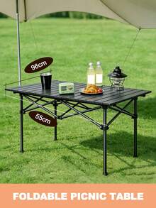Outdoor Folding Table, Portable Camping Side Table, Patio Table With Snap-Together Design, Roll Up Rrill Table - Seats 4 & Carry Bag & Steel Frame Included, Camping Gear  For Camping, Picnic, Backyards, BBQ, Outdoor Cooking, Boat, Travel, Beach Stuff - Black - View 3