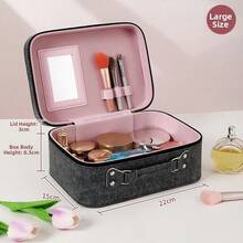 Sequined Denim Makeup Case With Mirror (Pink/Blue/Black/Blush) - Multicolor - View 5