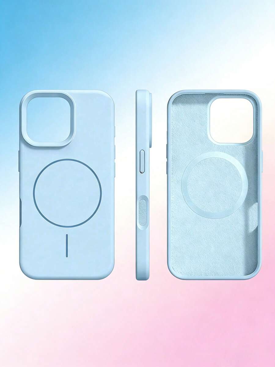Nuevo estuche suave y resistente al choque de lujo, silicona líquida magnética azul cielo, adecuado para iPhone 17/16/15 Pro/14 Plus/13/12/11/17 Pro Max/Air, diseño antichoque y antideslizante, material minimalista de moda y amigable con la piel. - Celeste - Ver 1