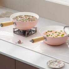 1 Chảo xào gốm màu hồng, chảo đáy phẳng chống dính dùng trong gia đình, nồi nấu thức ăn cho trẻ em, chảo xào đa năng, phù hợp với bếp từ và bếp ga, thiết kế đáy phẳng dày dặn, giảm khói dầu. - Xem 11