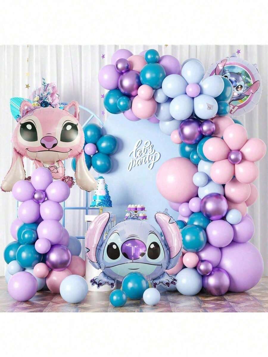 121pcs Stitch Themed Balloon Set, Outdoor Kids Toy, Latex Balloons For Birthday Party, Suitable For Family Party, School Party, Decoration - Shape - View 1