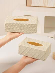 1 Rectangular Tissue Box - Fashionable Diamond Grid Pattern, Large Opening Double-Sided Design, Increased Capacity, Simple Tissue Box Available In Two Sizes, Circular Opening For Paper Extraction Without Getting Stuck, No Deformation, Suitable For Home Style - Multicolor - View 2