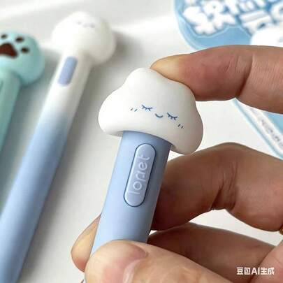 Soft-Touch Cloud-Shaped Neutral Pen, Blue And White Color Scheme, Smooth Writing, 0.5mm Black Ink, Office Supplies, Cute Neutral Pen, Work Essential, Office Stationery, Full Of Fun, Lively Design, Comfortable Grip, Durable, Retractable Pen Body, Ideal For Students, Office Workers, And Stationery Lovers, Random Style Pen Holder