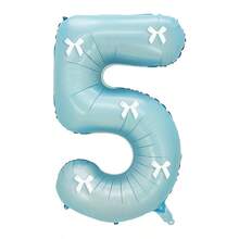 Globo de número de lámina de 32 pulgadas en azul claro con 5 decoraciones de lazos blancos, adecuado para decoración de bodas, fiestas de cumpleaños, celebraciones de aniversario, propuestas, y accesorios fotográficos - Celeste - Ver 12