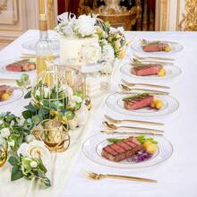 1/25/50 piezas Platos con borde dorado transparente estilo europeo de lujo, elegantes platos de cena y postres estilo occidental, adecuados para bodas, fiestas, cumpleaños, meriendas, reuniones familiares, hoteles, festivales, vajilla reutilizable - transparente - Ver 3