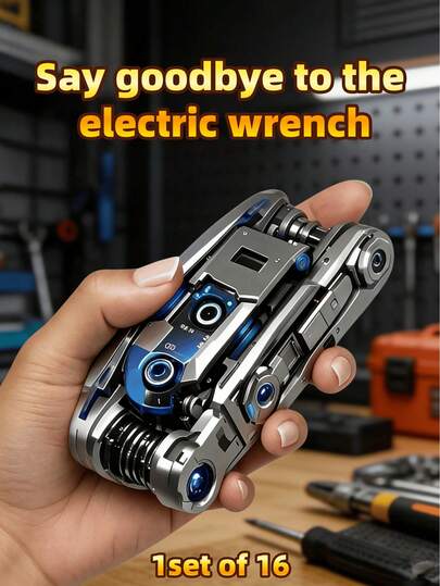 16合1折叠式多功能螺丝刀扳手套装，防滑手柄和旋转设计，经久耐用，方便家用和汽车维修，通用便携式维修工具