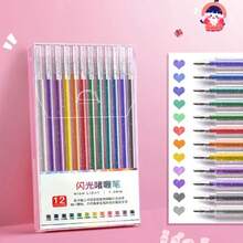 1支闪光凝胶笔，荧光笔，学生文具，闪亮液体墨水圆珠笔 - 套盒 - 查看 2