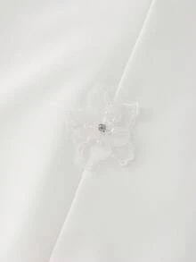 优雅女士无袖方领系带中长连衣裙，饰有3D玫瑰花朵细节，梭织面料 - 白色 - 查看 4