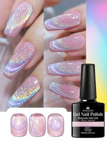 MSRUIOO 1pc 8ml Rainbow Glitter Cat Eye Gel Nail Polish , Sparkle Holographic Laser Magnetic Cateye Gel Polish, Semi Permanent Soak Off UV Gel Varnish For Summer Nails, Manicure Nail Art DIY For Salon And Home Nail Supplies - Multicolor - View 2