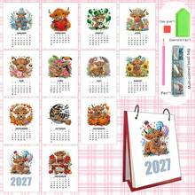 1件2027可爱节日图案钻石画DIY节日系列图案日历，迷你桌面日历，台历，办公日历创意手工，书桌客厅装饰日历架，节日装饰，女友礼物，真诚礼物，完美礼物，新年礼物，圣诞礼物，迷你钻石画日历 - 套裝 - 查看 14