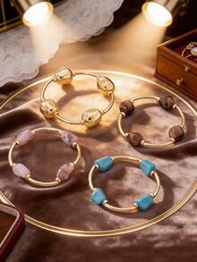 1件/4件装波西米亚风仿绿松石、仿玫瑰石英、仿虎眼石串珠手链，女士款，适合夏季海滩旅行 - 亞克力時尚串珠手鐲 - 查看 2