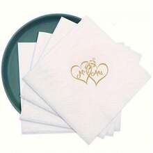 100 Stück/Set Herz-förmige Papierservietten Mr & Mrs, gefaltete Größe 11,5 cm/4,53 Zoll. Perfekt für fröhliche Familienfeiern, Feiertagsgeschenke, Freundinnengeschenke, Partybevorzugungen, Hochzeitstafel-Dekorationen, Verlobungsfeier-Arrangements und Hochzeitssaison-Zubehör - Herr und Frau 100P - Übersicht 5