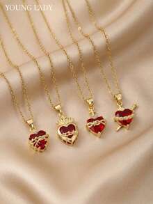 1 chiếc mặt dây chuyền hình trái tim bằng đồng thanh lịch, mặt dây chuyền hình trái tim, đá Cubic Zirconia, dây chuyền thép không gỉ, quà tặng trang sức mùa hè, phù hợp cho bé gái và phụ nữ. - Nhiều màu - Xem 6