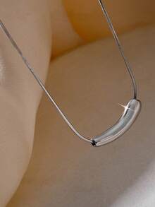 VJS 1件简约茄子吊坠钛钢项链，适合日常佩戴和送礼。 - 銀色 - 查看 5