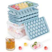 3-Piece Freezer Ice Trays With Lids And Containers, Round Ice Maker, Easy-Unmold, 2Ice Trays (1.14in) And 1 Ice Tray (0.55in), For Chilling Beverages And Coffee (Comes With 3 Trays, 1 Freezer, 1 Spoon, And 1 Tong - Blue). - Xem 3