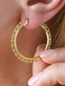 1Pair Exquisite Elegant Golden Love Shape Earrings For Women Fashion Retro Versatile Daily Wear & Parties Ear Jewelry Accessories - Earring - View 5