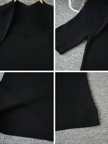 Áo dệt kim nữ thanh lịch mùa hè 2026, kiểu dáng ôm sát, cổ vuông, tay lửng, màu đen, chất liệu gân nổi, phong cách giản dị, sang trọng, thích hợp cho kỳ nghỉ, bãi biển, lễ hội âm nhạc, tiệc tùng, mùa cưới, thiết kế tối giản. - màu đen - Xem 8