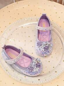 1 Pair Girls' Sequin & Rhinestone Mary Jane Shoes, Breathable Non-Slip Performance Dance Shoes - Mauve Purple - View 8