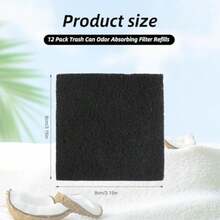 12 Pack  Odor Absorbing Filter Refills For SIMPLI-MAGIC Trash CanOdor Absorbing Activated Charcoal Deodorizer Refills For Built-In Odor Filter Compartment Square Filter Cartridges - Black - View 3