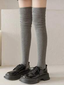 1pair Women's Over-Knee Winter Warm Boot Socks, Long And Thigh High, Cozy - Xám - Xem 4