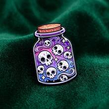 Dark Style Skull Drift Bottle Brooch, Colorful Gradient Ins Style Badge, Cross-Border Personalized Accessory, Purple Blue Colorful Punk Style Badge, Dark Punk Cross-Border Accessory - A - View 4