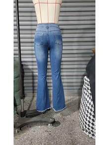 New Women'S Jeans For Everyday Use In 2026, Featuring Casual, Breathable Material, Retro Dark Blue Embroidered Flared Design, And Extended Floor-Length Style - 藍色 - 查看 10