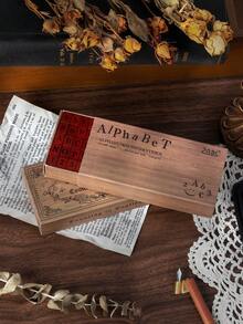 70 pièces/boîte Timbres en bois de la série capsule temporelle carrée vintage rose marron - Alphabet anglais majuscule et minuscule, chiffres et symboles pour le scrapbooking DIY et la décoration - Ensembles - Voir 11