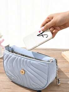 Foldable Portable Makeup Mirror With Black Art Letter Heart Pattern, White Mirror, With Stand, A-Z Letter Makeup Mirror, Travel Mirror, Beauty Product, Desktop Makeup Mirror, Rectangular Desktop Portable Makeup Mirror, Foldable Minimalist Makeup Mirror, Ideal Gift For Women, Mothers And Teachers - Multicolor - View 8