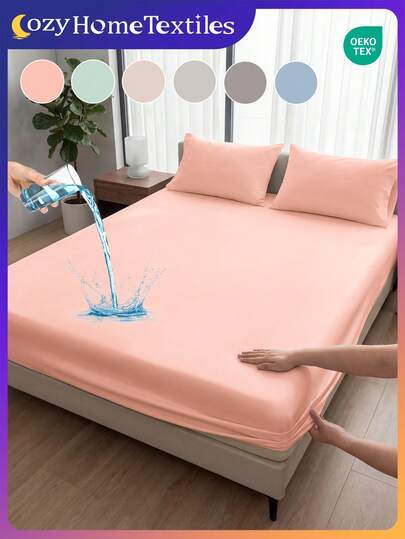 1件防水床笠，亲肤床垫保护套，多种颜色可选，柔软四季通用床罩，适用于双人床/标准双人床/加大双人床/特大双人床，仅包含1件床笠（不含枕头和枕套），可机洗，适用于卧室和房间装饰，通过Oeko-Tex认证