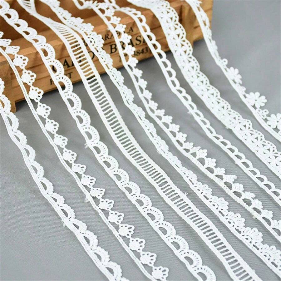 Dây ren trắng 5 thước/lô, ruy băng ren thêu cotton, vải ren móc, phụ kiện may vá thủ công DIY. - Màu xanh (1 cái) - Xem 1