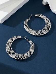 1 Pair Fashionable Geometric Enamel Earrings, Versatile - Silver - View 2