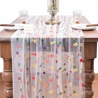 1Pc Floral Table Runner Featuring Daisies, Perfect For Spring And Summer Celebrations, Including Easter. Ideal For Decorating Your Dining Table During Holidays And Indoor Gatherings