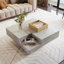 Modern Coffee Table / Concrete Grey Coffee Table / Rectangular Living Room Table With Storage / Robust And Durable / Suitable For Living Rooms And Office Areas, 72*72*30 Cm - Grey - View 5