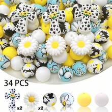 25/34颗波点十字系列硅胶珠套装，黑色、白色、紫色、粉色、棕色十字雏菊形散珠，适用于DIY钥匙扣、项链、手链装饰饰品吊坠，节日生日礼物 - 斑點十字架 - 查看 16