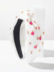 1pc Fashionable Luxury Fully Rhinestoned Colorful Chocolate Chip Hair Hoop Accessory Travel Accessories - FG110 - Dragon Fruit - View 4