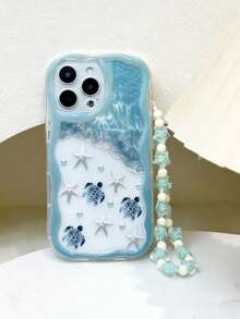 Starfish Turtle Cream Ripple Wavy Edge Glossy Painted Anti-Fall Phone Case With Handmade Beaded Bracelet Painted For IPhone 15Promax Apple 13 Phone Case 14 Apple 11 Soft Case P12 Anti-Fall XS Cream Wavy Edge Glossy New Painted TPU Anti-Fall Soft Phone - Multicolor - View 4