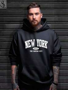 New York City Men's Unisex Kangaroo Hoodie Sweatshirt, Warm, Soft And Comfortable Winter Jacket, New Release, 100% Cotton - màu đen - Xem 3