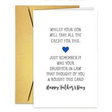 1 PIEZA Tarjeta divertida del Día del Padre de la nuera (con sobre) - "El hijo se llevará todo el crédito" Tarjeta de felicitación humorística para el suegro - multicolor - Ver 8