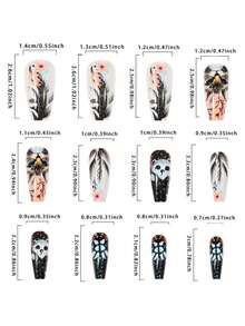 Móng giả hình mèo cú dễ thương, dáng hạnh nhân cỡ trung bình, thiết kế charm Y2K, bộ móng giả hình mèo đen, nơ và ngôi sao dành cho nữ, 24 chiếc. - Nhiều màu - Xem 6
