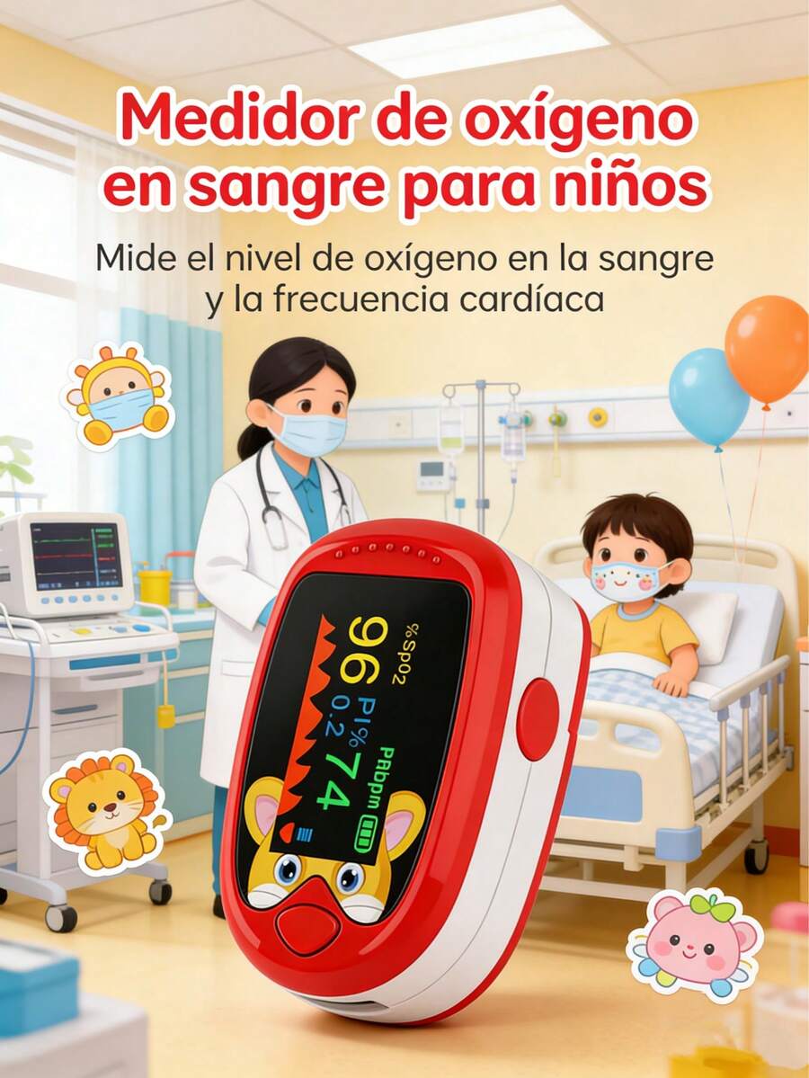 Pulsovital Oximetro pediatrico, oximetro digital recargable, puede monitorear la saturación de oxígeno en sangre, frecuencia del pulso y PI al mismo tiempo, adecuado para pruebas y monitoreo diarios