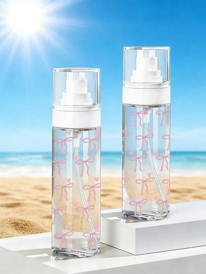 Bow Pattern Refillable Travel Mist Spray Bottle, Multi-Purpose Fine Mist Sprayer, Fashionable Minimalist Design, Suitable For Wet Hair, Home Cleaning, Toner And Alcohol Mist, Unisex Hair Accessory, Small Pink Mist Bottle, Cleaning Spray, Plants, Hair Products, Styling Tools And Hair Care